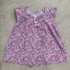 Mini Boden Pink and Green Floral Blouse with Flutter Sleeves